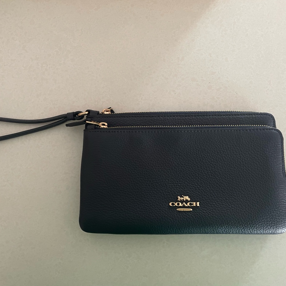 Coach Black Leather Double Zip Wristlet